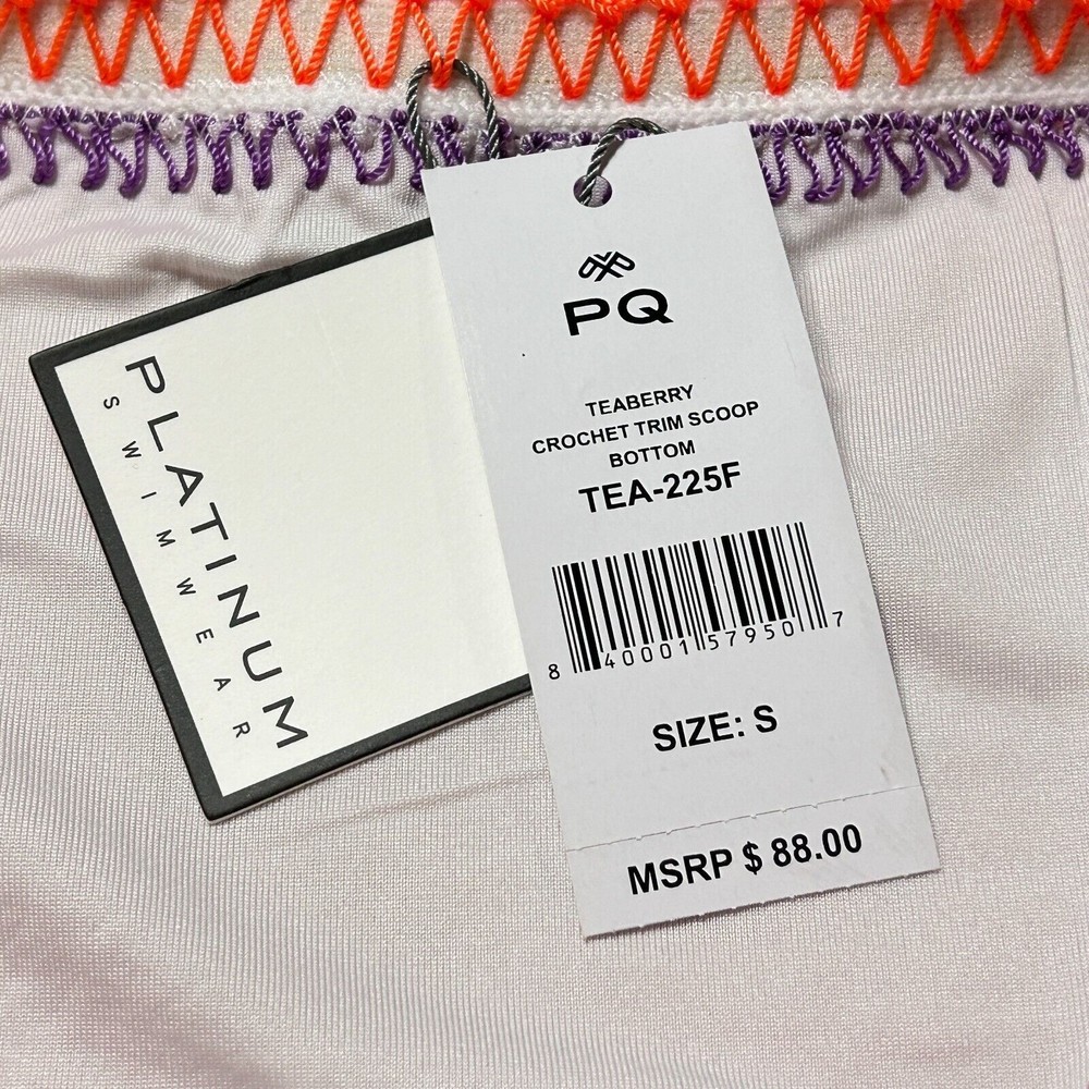 PilyQ PQ Teaberry Crochet Trim Scoop Swim Bikini Bottom Size S NWT - Picture 6 of 9